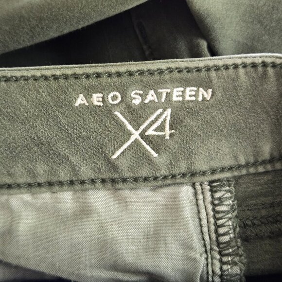 AE 4 Jegging Green Mid Rise Skinny Sateen 360 Super Stretch Jeans American Eagle - Picture 12 of 12